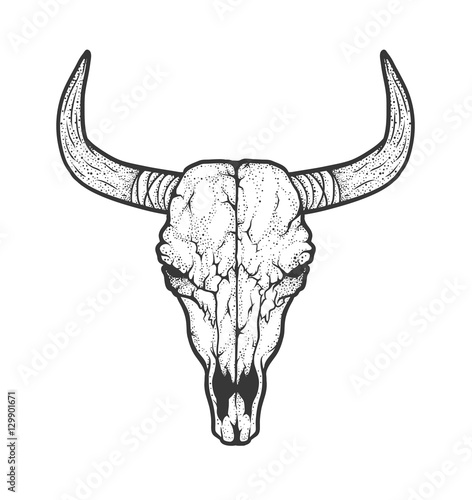Bull skull native Americans tribal style. Tattoo blackwork. Vector hand drawn illustration. Boho design