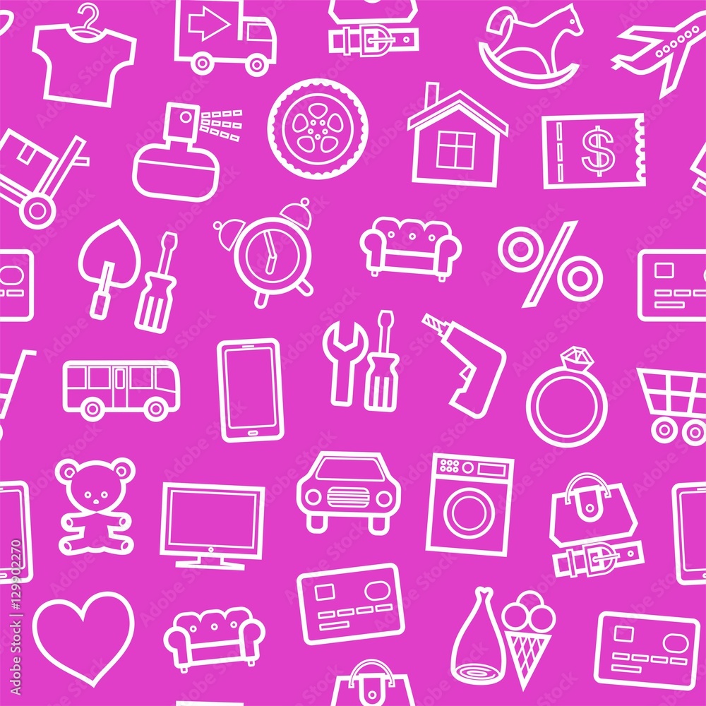 Categories of goods, Internet-shop, seamless pattern, pink. Vector white outline icons of industrial goods on a pink background. Plain, flat background. Categories of goods, Internet-shop, seamless pattern, pink. Vector white outline icons of industrial goods on a pink background. Plain, flat background.
