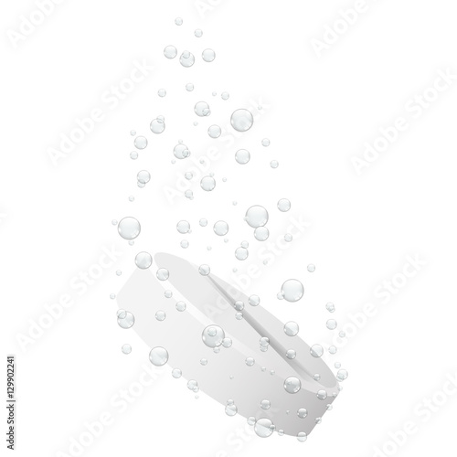 Effervescent tablet, pill with bubbles, isolated on white