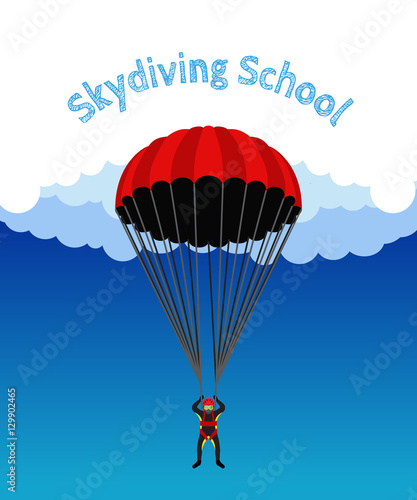 Skydiving school, academy illustration. Parachutist, extreme sport