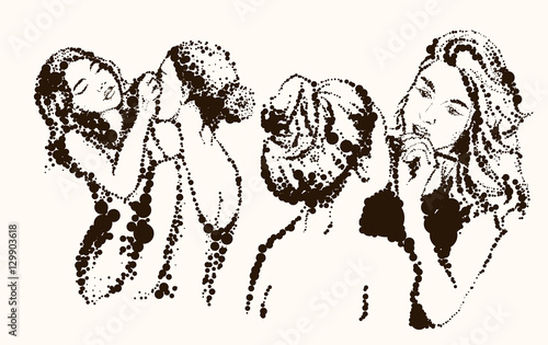 Woman makeup makeup artist paints on the face of his client.