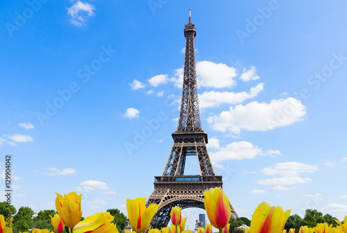 cityscape with famous Eiffel Tower at spring day, Paris, France