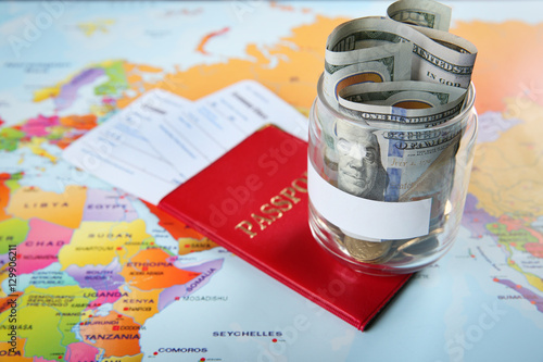 Passport with tickets and m...