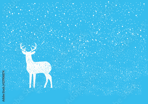 Blue Christmas background with deer. Christmas deer vector illustration. Simple Christmas background