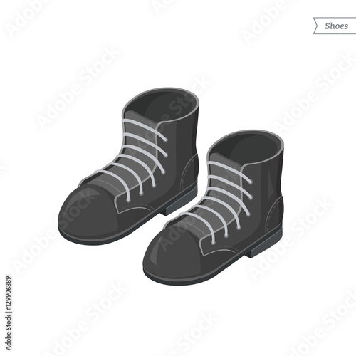 Work leather boots isolated on white background. Casual shoes isometric view. Vector Illustration.