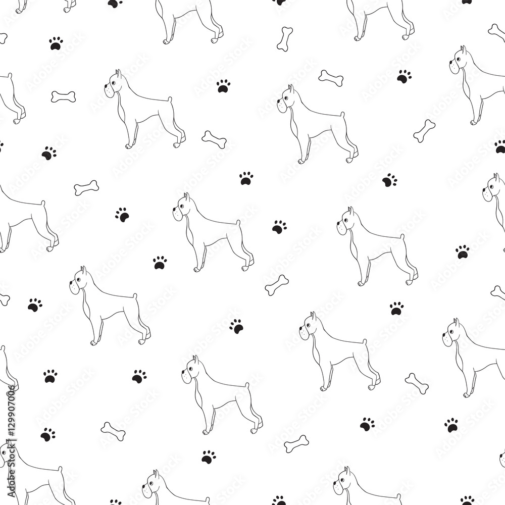 Interesting seamless pattern with cartoon cute contour dogs. Bre Interesting seamless pattern with cartoon cute contour dogs. Bre
