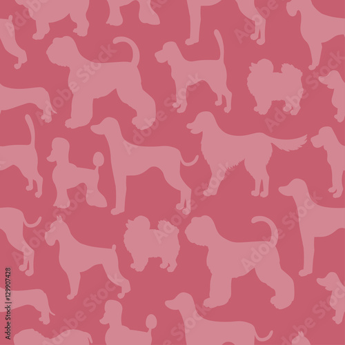 Unusual seamless pattern with dog silhouettes. Different breeds.