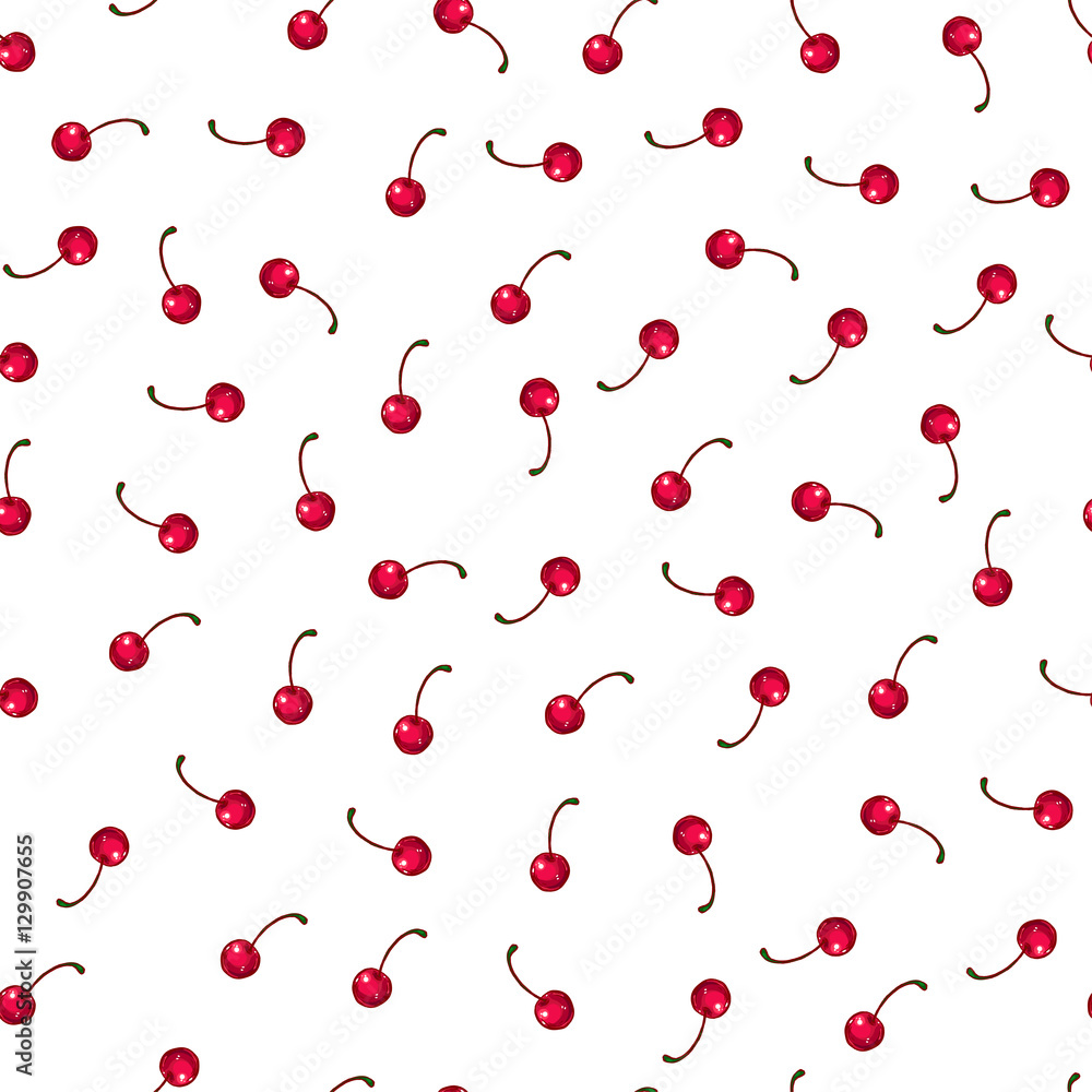 Nice seamless pattern made of hand drawn cherries. Nice seamless pattern made of hand drawn cherries.