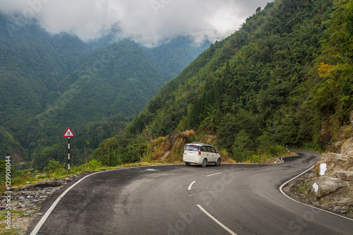 Scenic mountain road from Gangtok to Lachung, Sikkim, India. photo