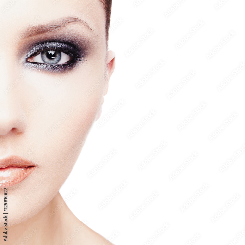 Close-up portrait of sexy caucasian young woman with bright make-up and clean skin Close-up portrait of sexy caucasian young woman with bright make-up and clean skin