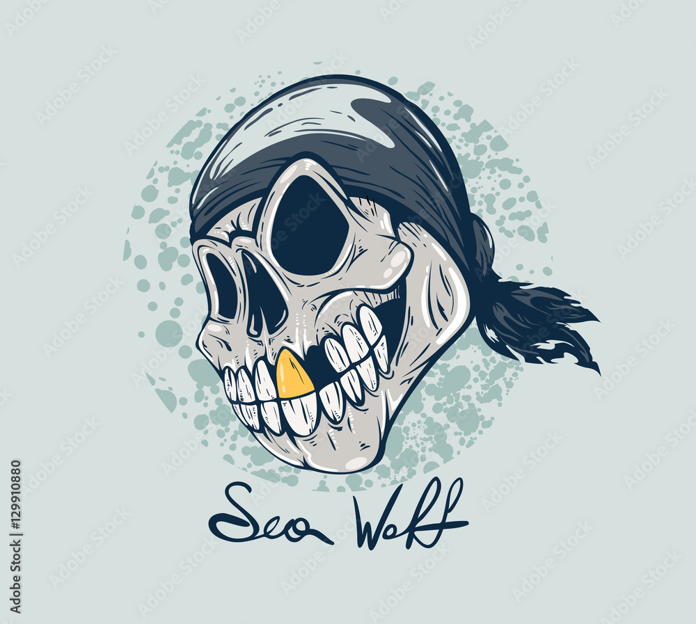 Skull pirate with the words sea wolf