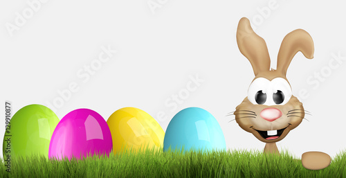 easter bunny and easter eggs 3D render