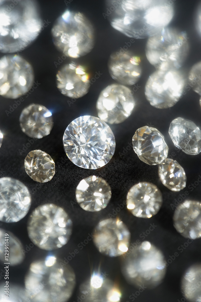 Diamonds on black background selective focus Diamonds on black background selective focus