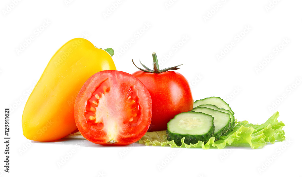 Fresh natural ingredients for salad isolated on white Fresh natural ingredients for salad isolated on white