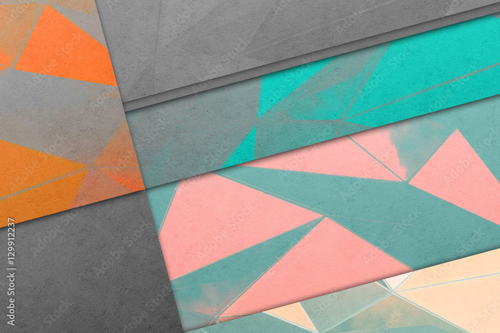 Fototapeta premium Material design wallpaper. Real paper texture. Polygonal pattern. Gray, orange, pink and blue