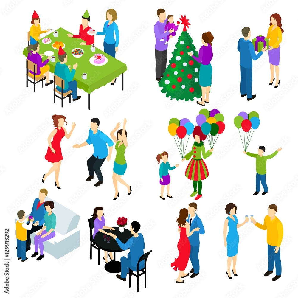 Fototapeta premium Isometric Festive People Set