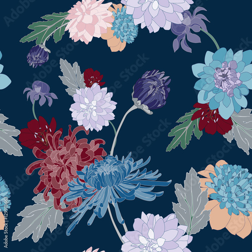 Fototapeta Naklejka Na Ścianę i Meble -  chrysanthemum vector seamless pattern