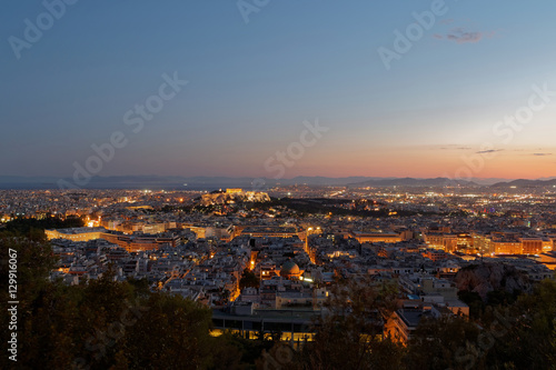 Athens Greece, panoramic view in the dusk