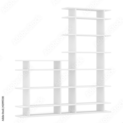 Empty shelves on white background