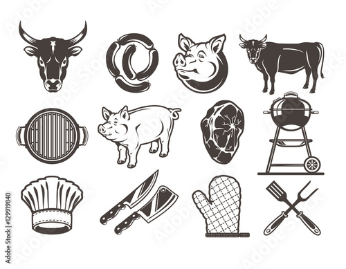 Set grill and barbecue icons