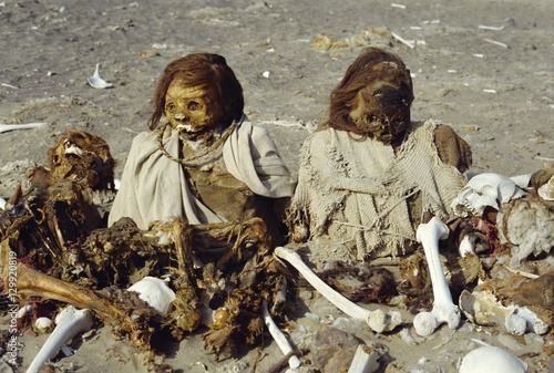 Chauchilla Cemetary, human remains preserved for over 500 years, Nazca, Peru