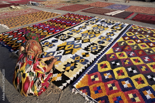 Carpet market, Old City walls, Bukhara, Uzbekistan photo