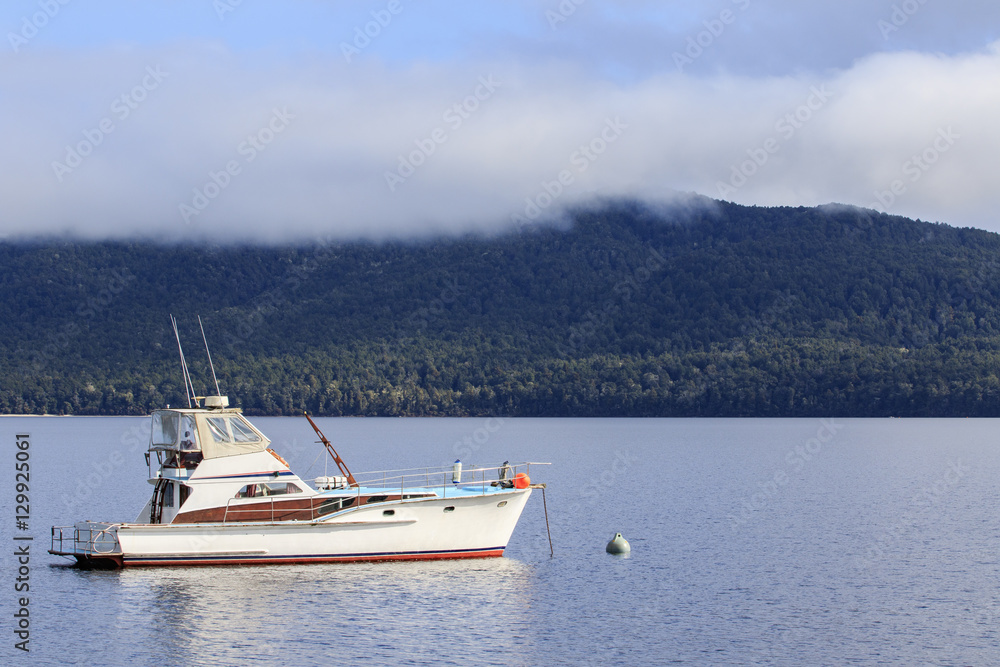 yachting boat in te anau lake fiord land national park new zeala