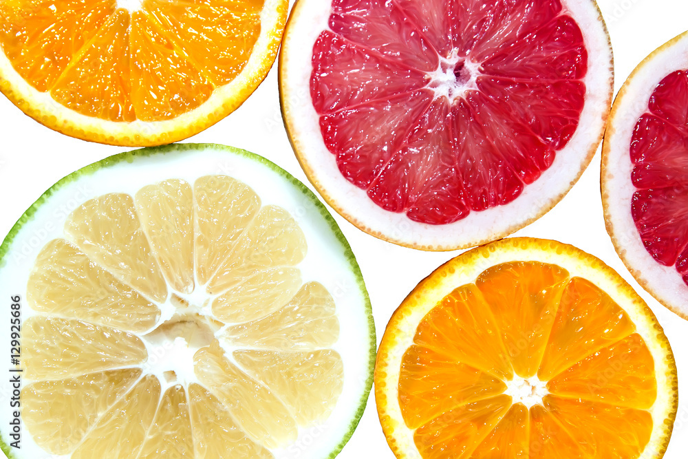 Fototapeta premium Orange grapefruit isolated on a white background. View from above