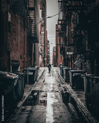 Dark alley in Boston, Massachusetts.