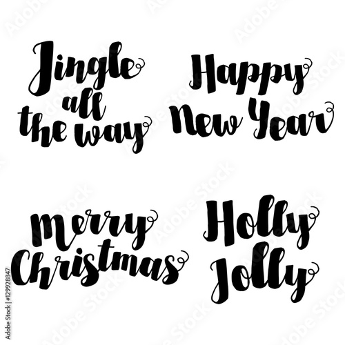 Jingle all the Way Christmas carol inspirational quote. Elegant Ink hand lettering isolated on white background. Typographical Backdrop. Postcard, poster, T-shirt, textile design. Vector illustration.