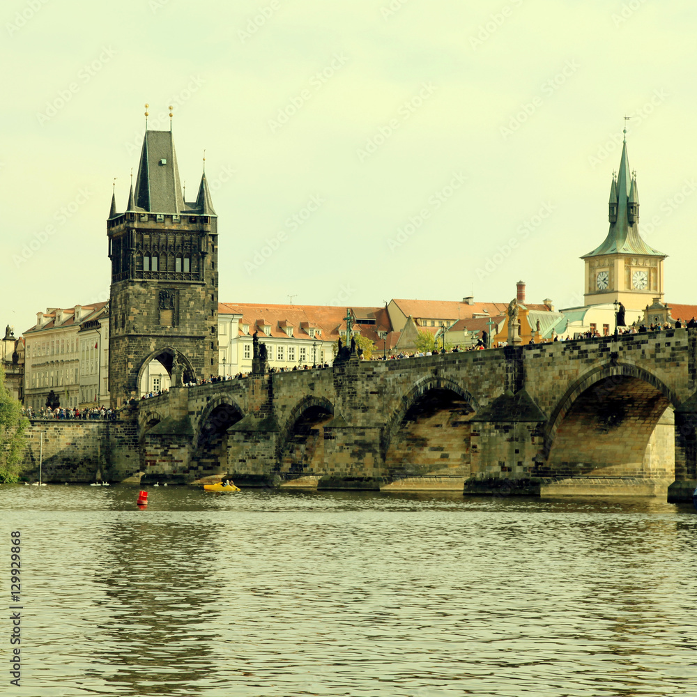 Famous Charles Bridge and tower, Prague, Czech Republic