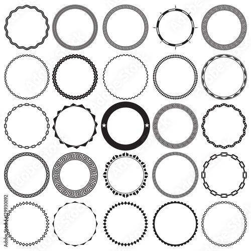 Collection of Round Decorative Ornamental Border Frames with Clear Background. Ideal for vintage label designs.