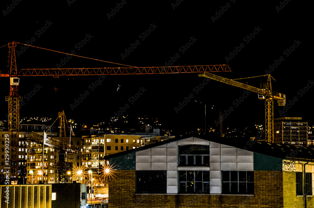 Nighttime construction, Ensjø, Oslo, Norway