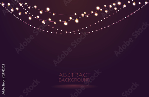 Light garlands on dark background. Christmas lights vector photo