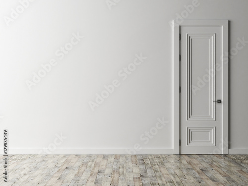 White door on white wall, 3d illustration