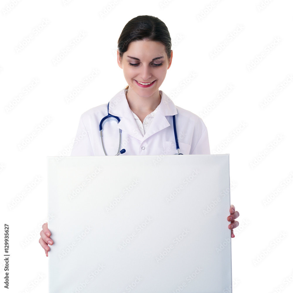 Female doctor assistant scientist in white coat over isolated background Female doctor assistant scientist in white coat over isolated background