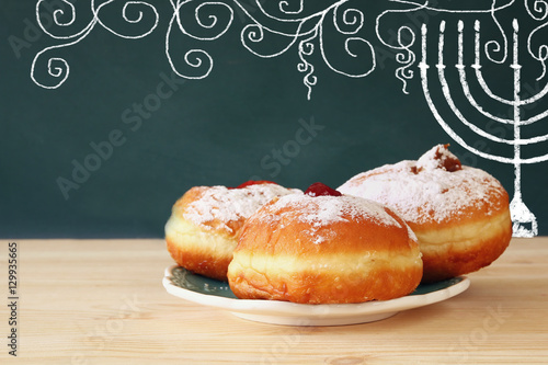 image of jewish holiday Hanukkah with donuts