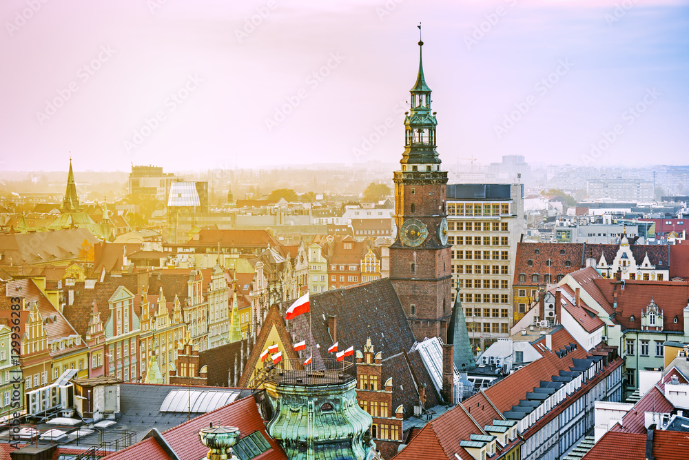 custom made wallpaper toronto digitalPanorama of Wroclaw Old Town at sunset, Poland