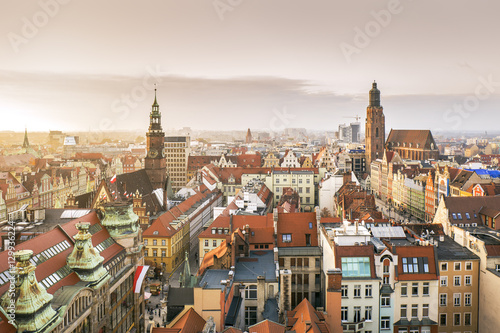 Panorama of Wroclaw Old Town at sunset, Poland