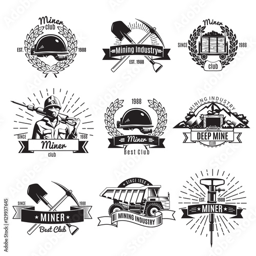 Fototapeta Naklejka Na Ścianę i Meble -  Mining Industry Vintage Emblems
