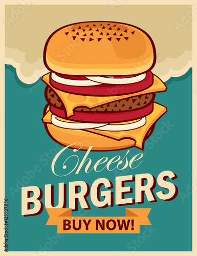 vector banner with cheeseburger on retro style