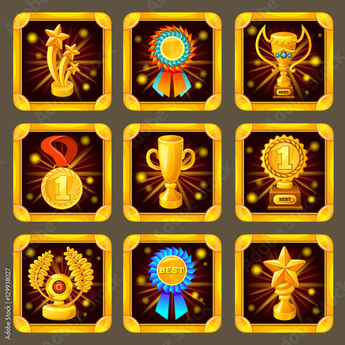 Cartoon Achievement Game Screen Icon Set
