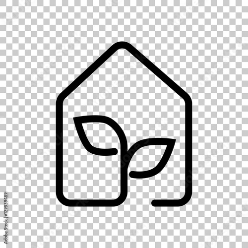 eco house icon concept. Black icon on transparent background.
