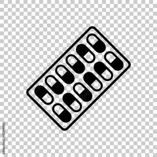 Pack Pills Icon. Black icon on transparent background. © fokas.pokas