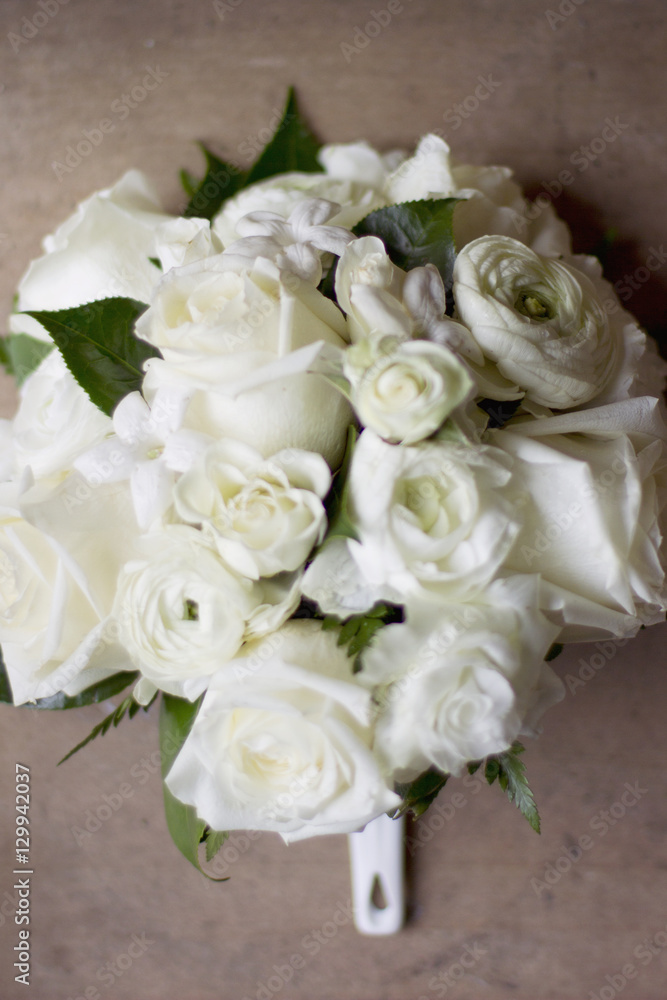 Wedding Flowers: Bridesmaid Bouquet with White Roses and Ranunculus