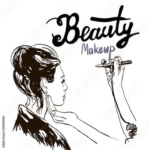 Woman makeup makeup artist paints on the face of his client.