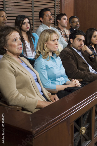 Fotografie, Obraz Diverse group of jurors sitting in jury box of a courtroom during trial