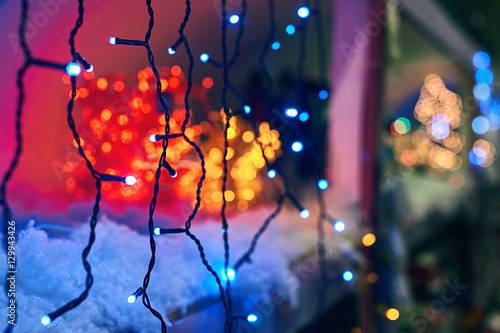 Obraz na płótnie LED electric Christmas lights making beautiful magical colors and bokeh w salonie