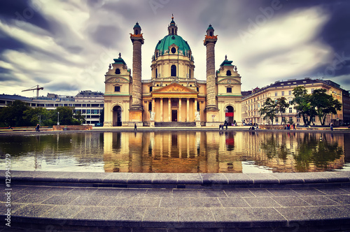 Panorama Charles's Church, Karlskirche in Vienna, Austria.
