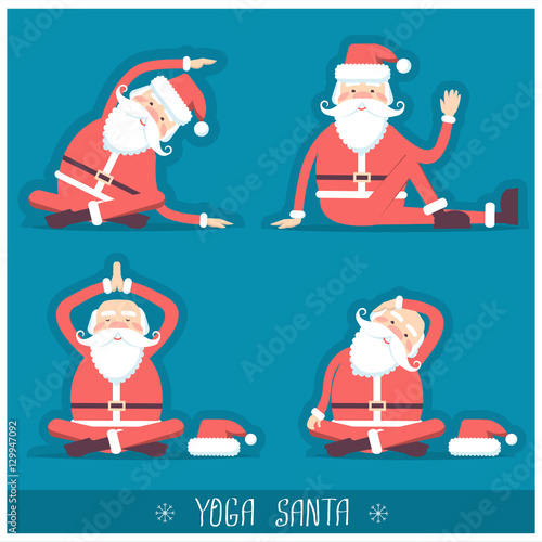 Santa claus doing yoga isolated.Vector christmas card illustrati